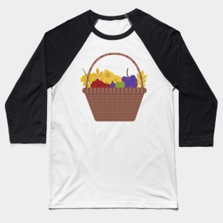 Wicker basket with fruits and dairy products icon in flat design Baseball T-Shirt